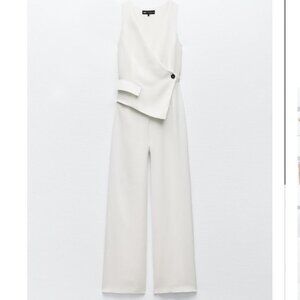Zara White Sleeveless Jumpsuit